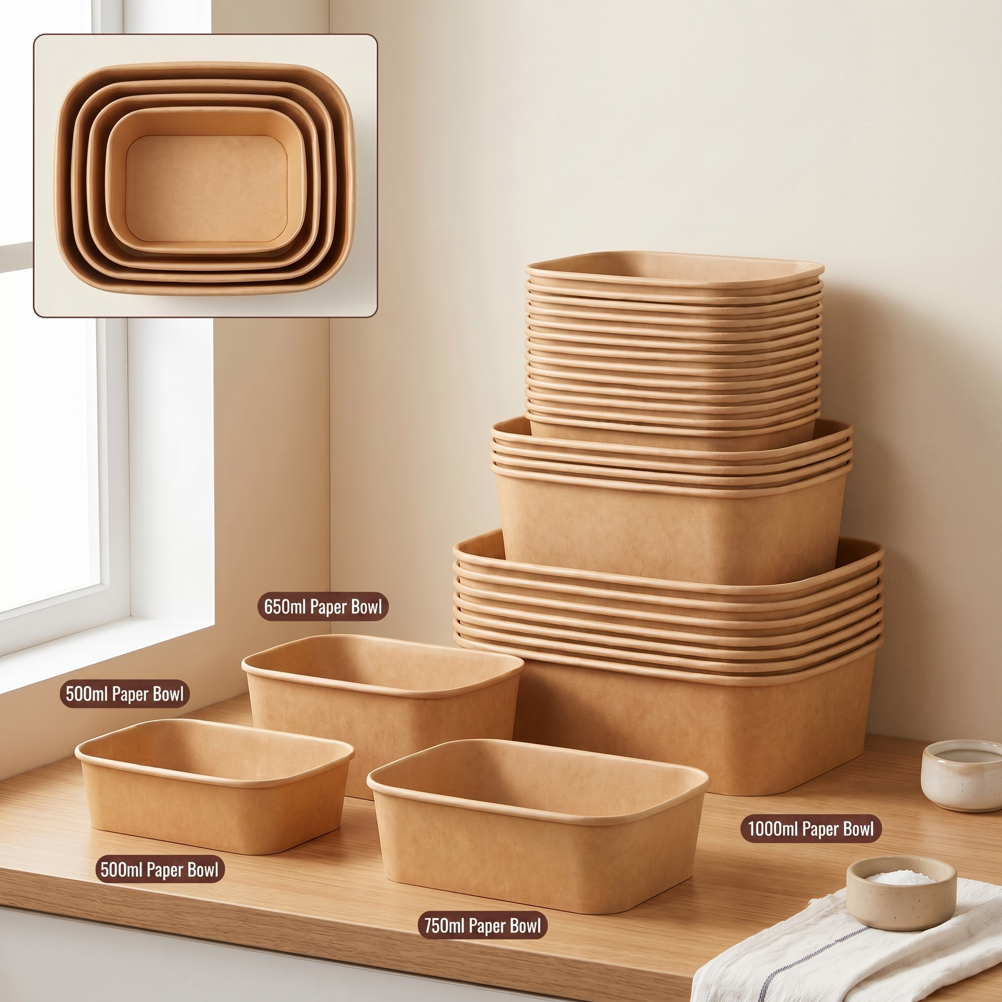 Kraft paper grid paper bowl