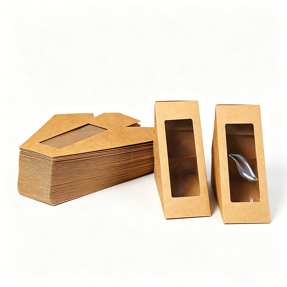Kraft Paper Triangular Sandwich Boxes with Clear Window